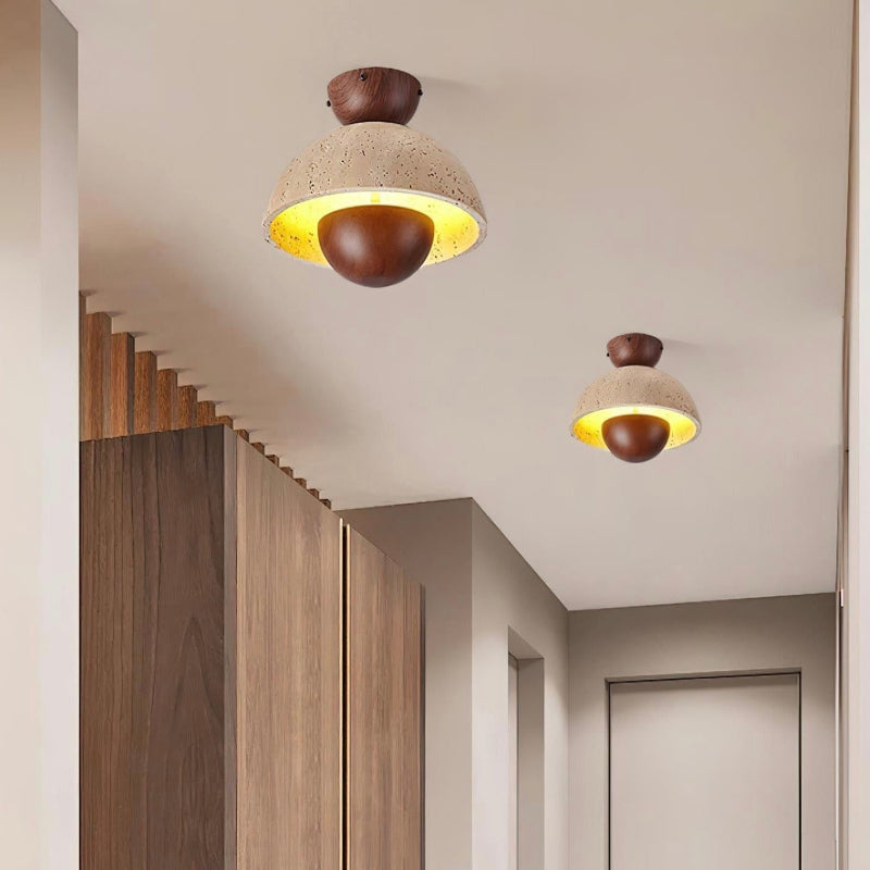 LED-Deckenleuchte aus Naturstein-Travertinholz