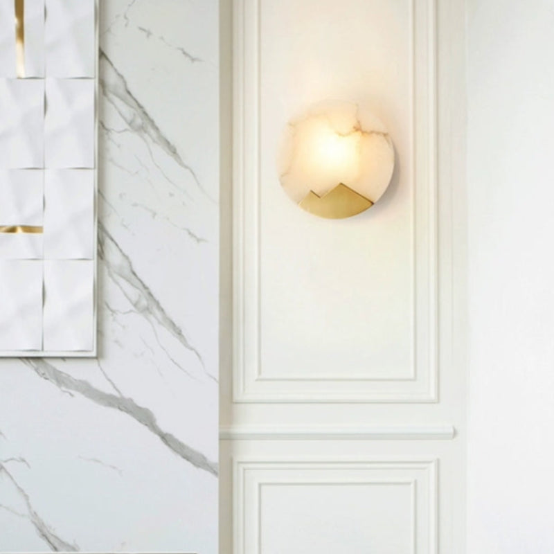 Contemporary Alabaster Brass Circular Wall Lamp