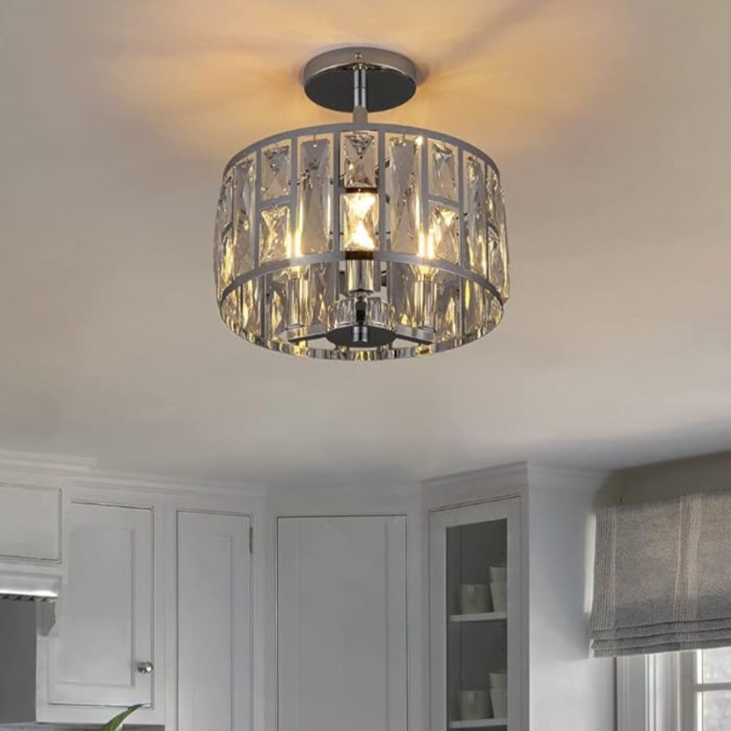 Moderne Trommelförmige Deckenlampe aus Kristallmetall