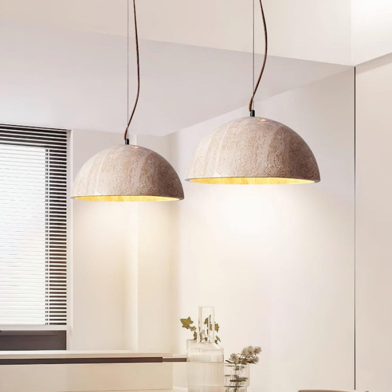 Kreative minimalistische schalenförmige Pendelleuchte aus Travertin