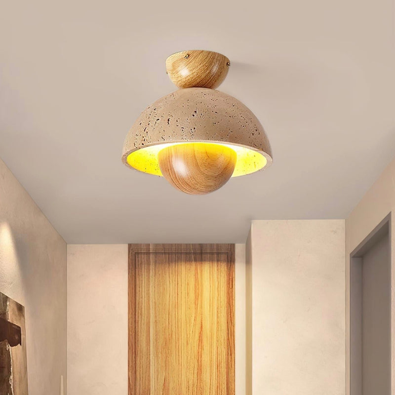 LED-Deckenleuchte aus Naturstein-Travertinholz