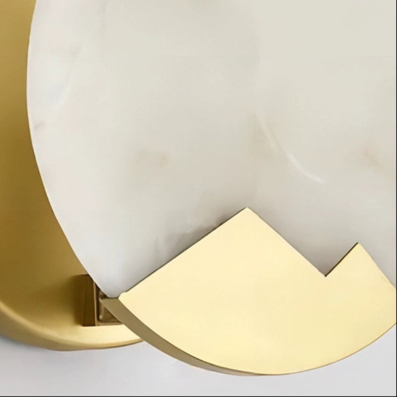 Contemporary Alabaster Brass Circular Wall Lamp