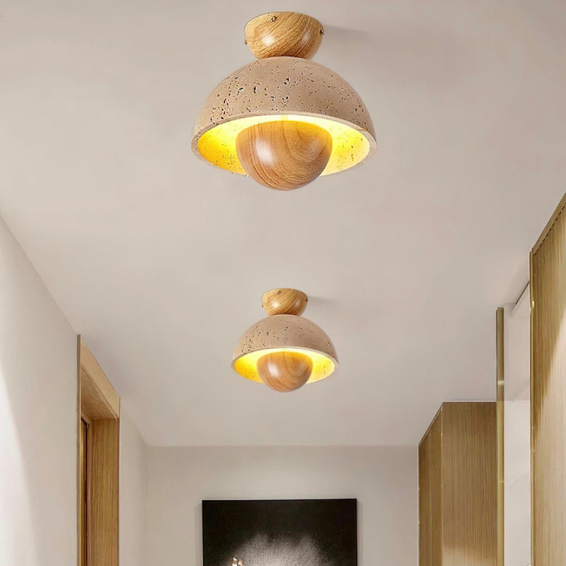 LED-Deckenleuchte aus Naturstein-Travertinholz