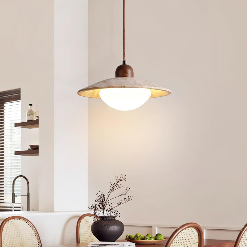 Natural Travertine Wooden Plate Pendant Light