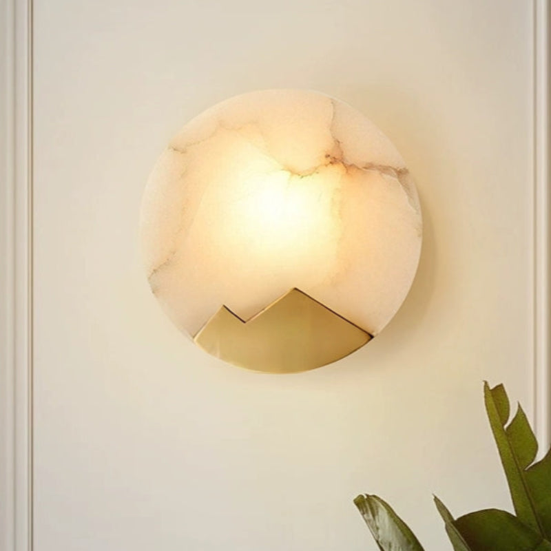 Contemporary Alabaster Brass Circular Wall Lamp