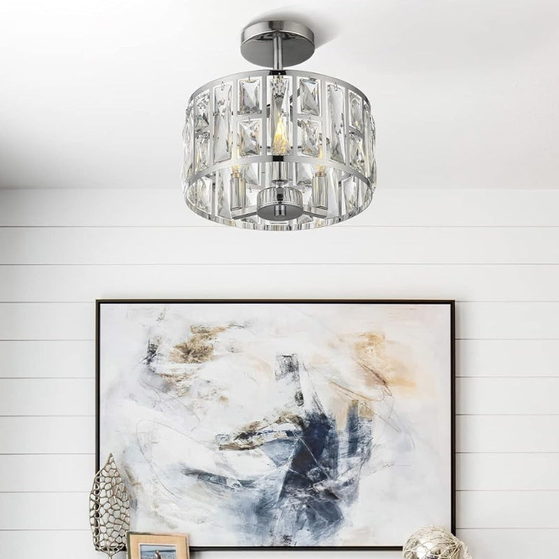 Moderne Trommelförmige Deckenlampe aus Kristallmetall