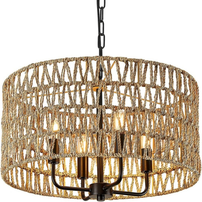 Rattan Handgewebt Rustikale Natürliche Einfache Kronleuchter