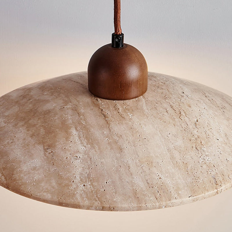 Natural Travertine Wooden Plate Pendant Light