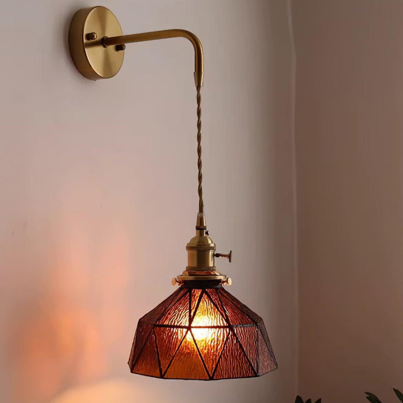 Wandleuchte aus Messing und Glas mit Geometrischem Muster