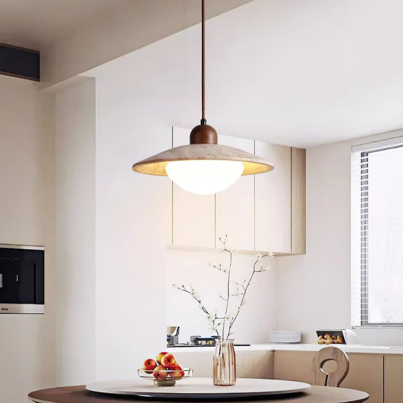 Natural Travertine Wooden Plate Pendant Light