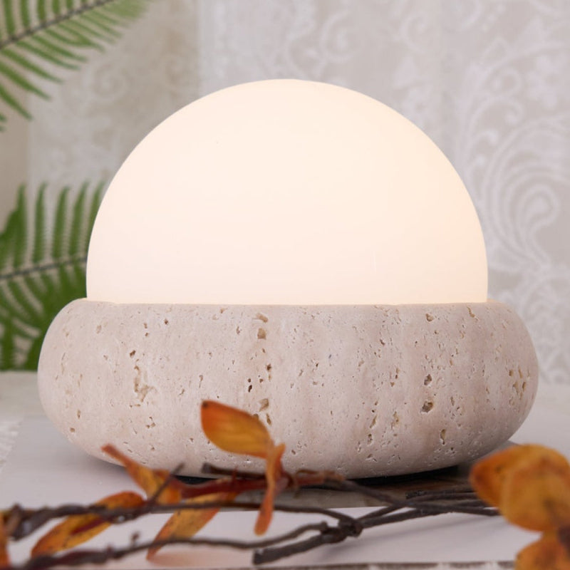 Creative Orb Travertine Cream Table Lamp