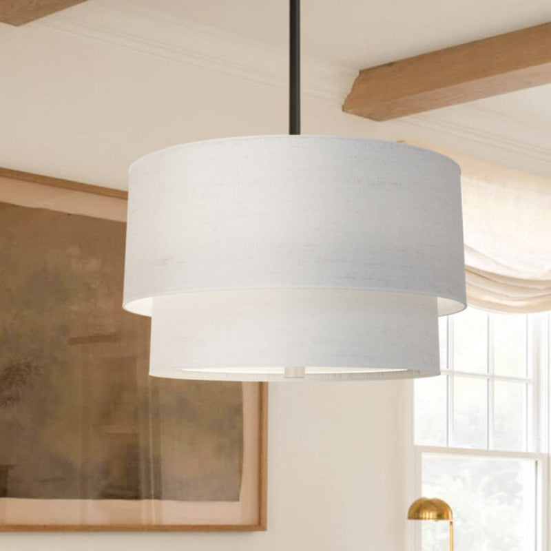 Doppeltrommelförmige Stoff-Pendelleuchte