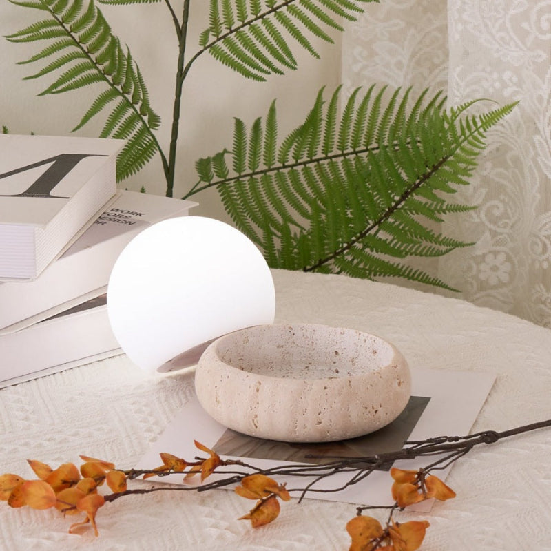 Creative Orb Travertine Cream Table Lamp