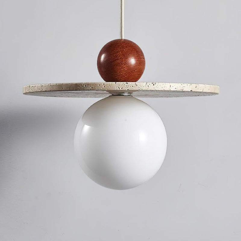 Travertine Disc Glass Globe Modern Cream Pendant Light