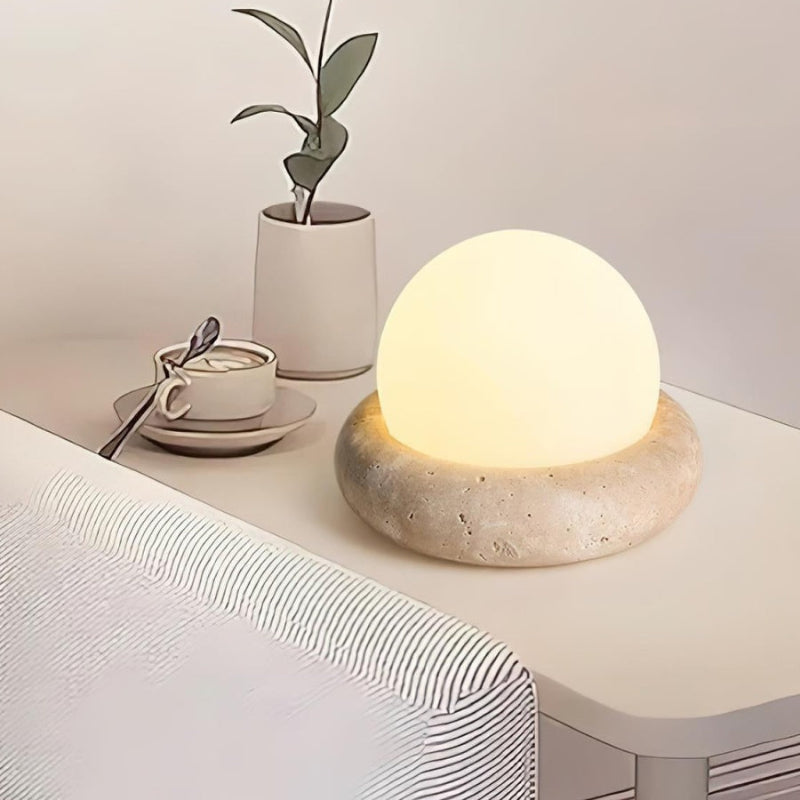 Creative Orb Travertine Cream Table Lamp
