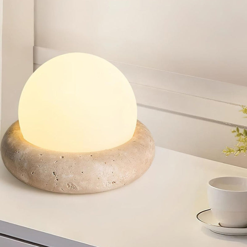 Creative Orb Travertine Cream Table Lamp