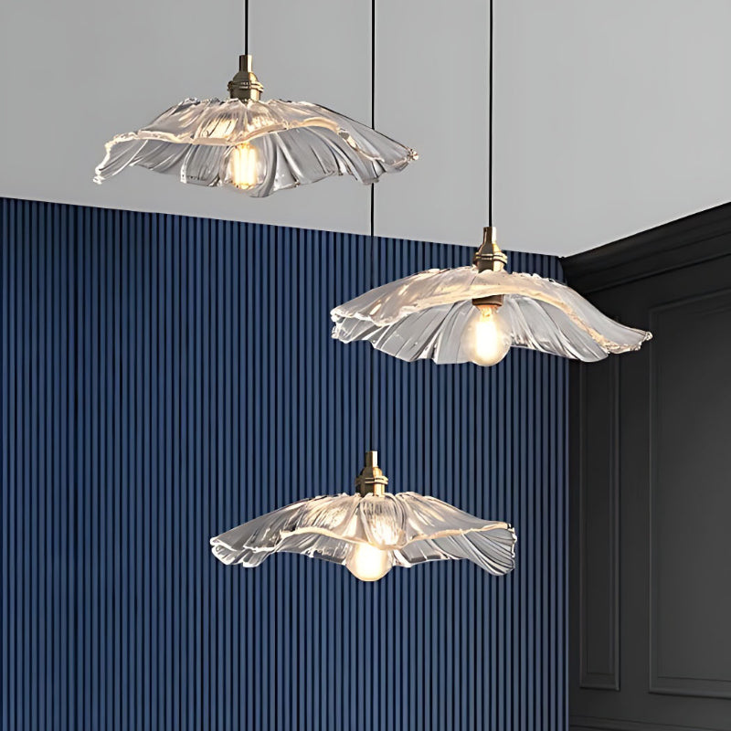 Nordische Lotus-Pendelleuchte aus klarem Glas