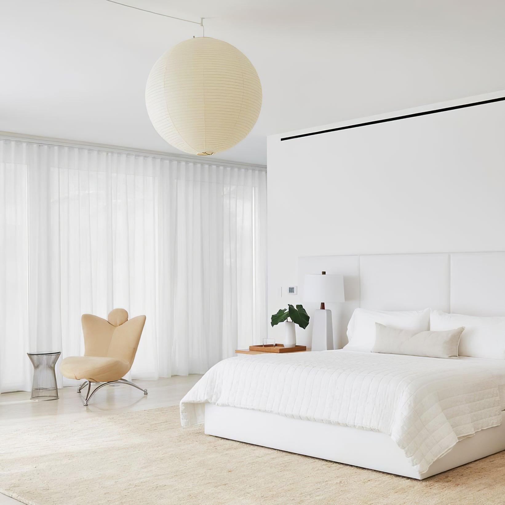 Washi Paper Round Pendant Lamp – Minimalist Lighting for Living Room