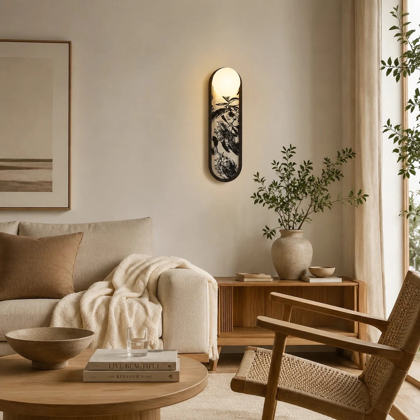 Decorative fabric wall sconce in a soft lounge setting