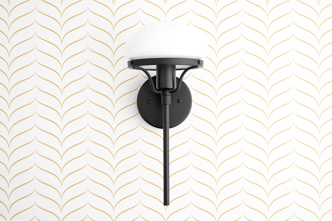 Ornato Luxe Modern Art Deco Wall Light - Opal Glass Globe Sconce - Brass or Black