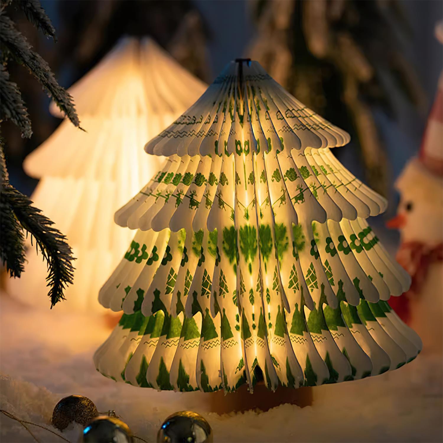 Foldable Christmas Tree Table Lamp - Wooden LED Light for Living Room