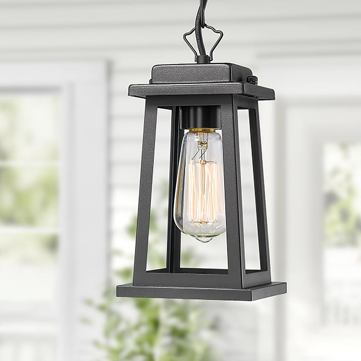 Outdoor Lantern Pendant Lamp -Timeless Design - Black Metal & Glass