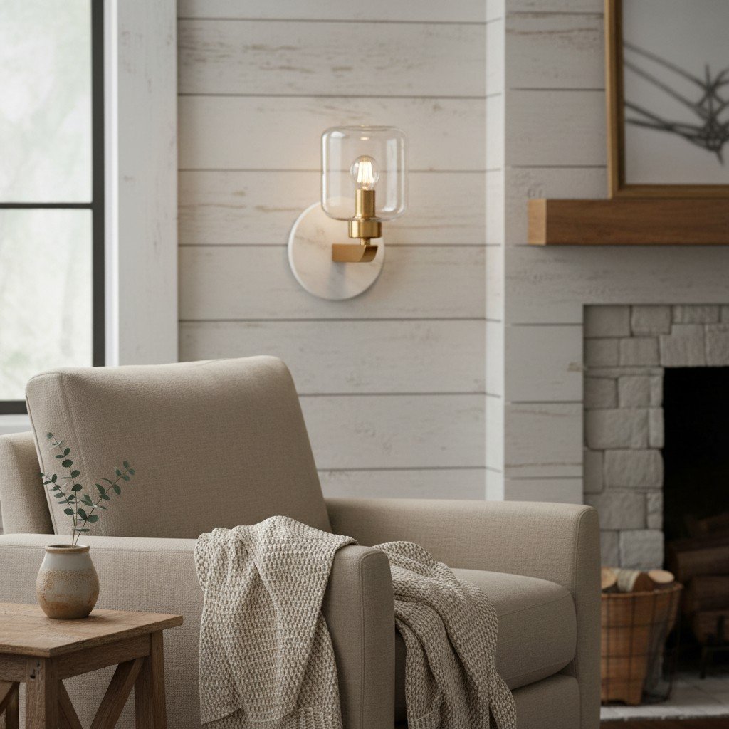 Korlisse Modern Marble Wall Light - Vintage Brass & Clear Glass Accent for Living Room and Hallway