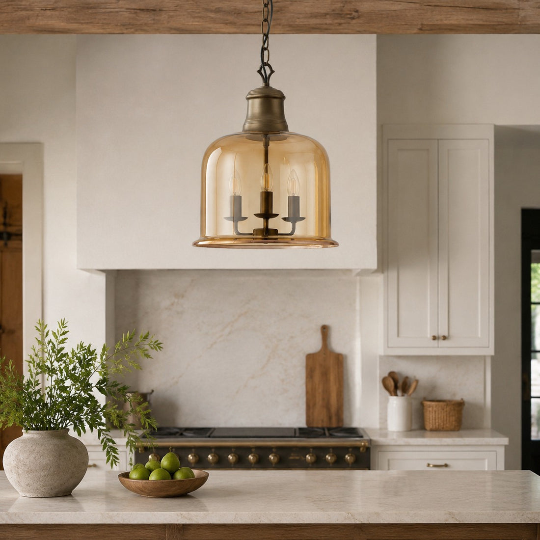 Vintage Glass Metal Pendant Light