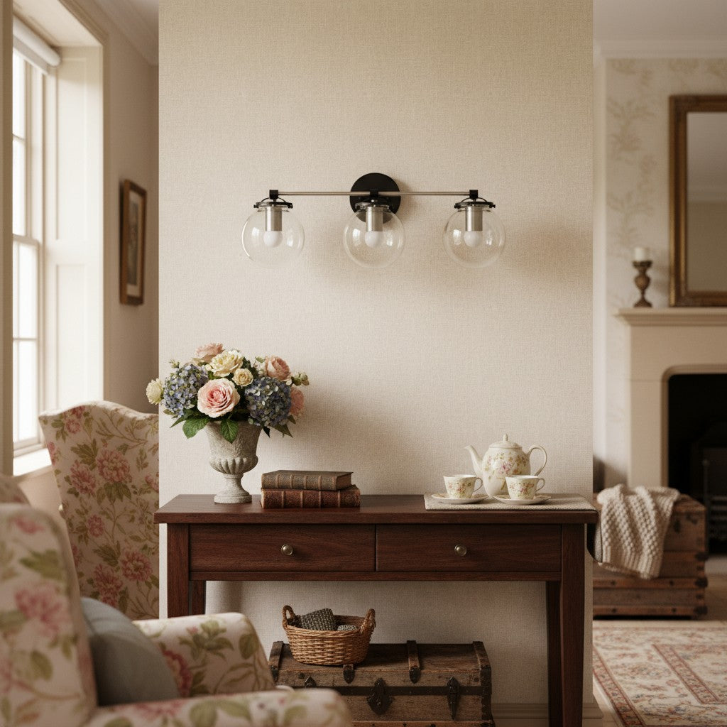 Glorica Glass 3 Shade Globe Vanity Light - Soft Bathroom Light Fixture