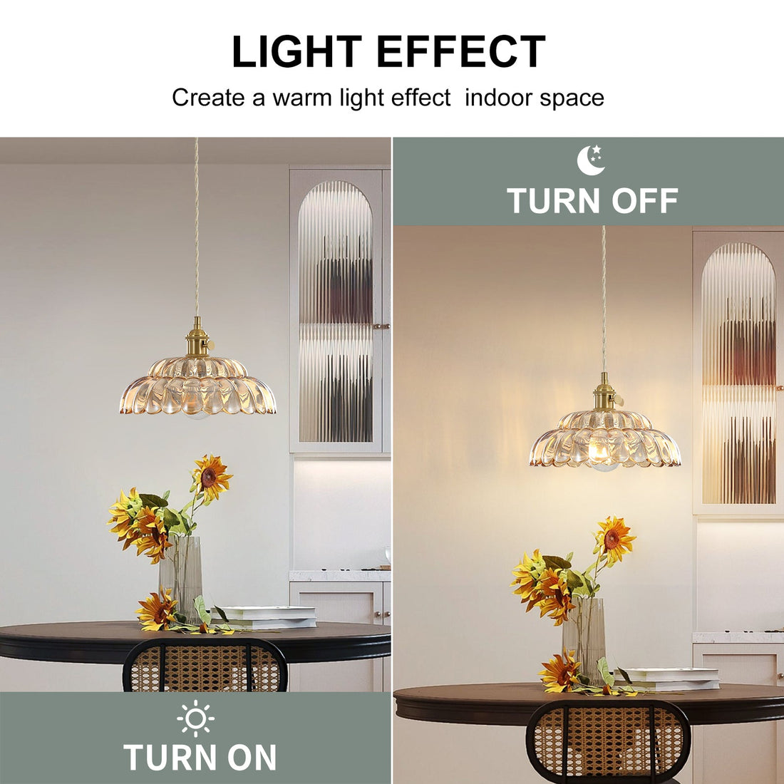 Petal Copper Pendant Light - Modern Glass Flower Lamp for Living Room
