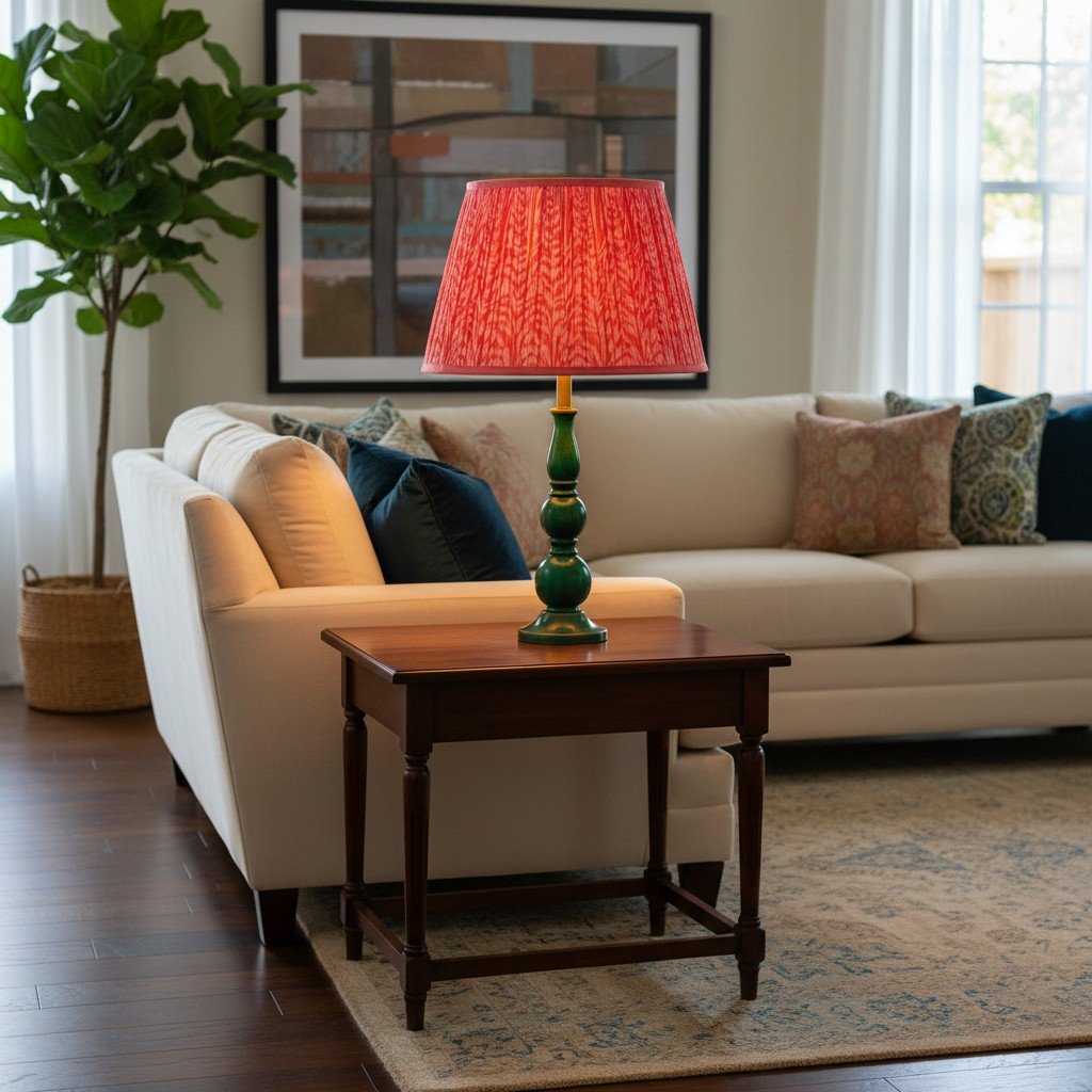 Grainora Table Lamp with Wooden Grain Base – Fabric Lampshade for Living Rooms