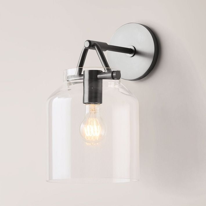 Hanton Brass Damp Rated Sconce - Modern Glass Wall Light for Bathroom