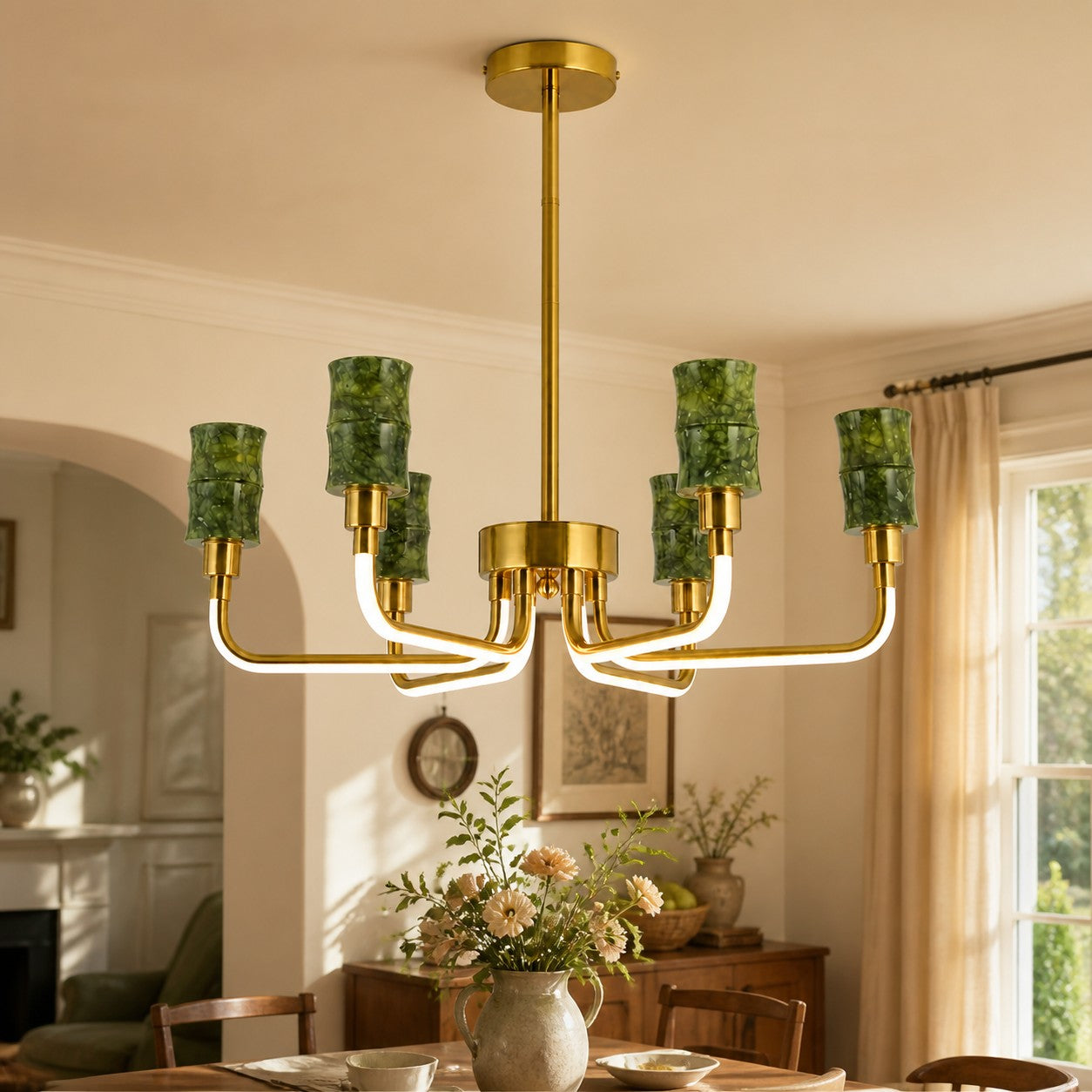 Kronleuchter aus grüner Jade mit Kerzenarmen