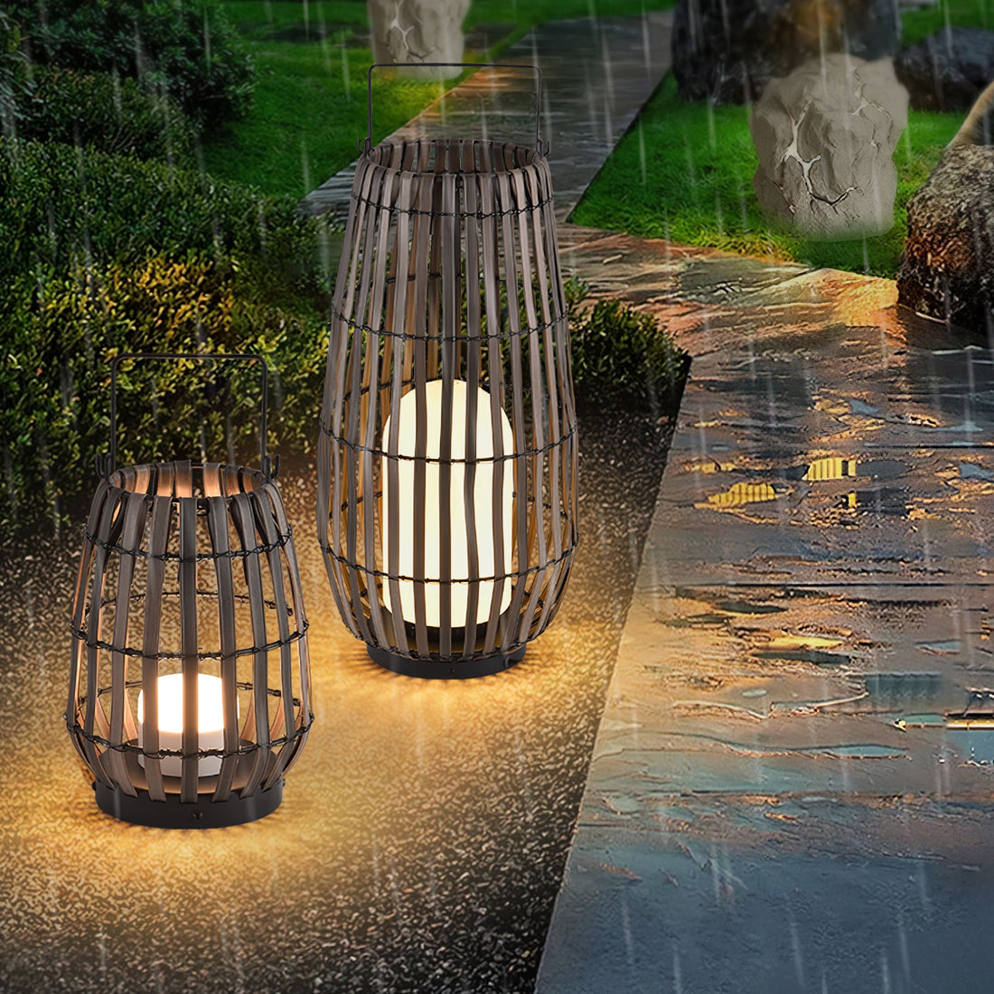 Tropic Braid Outdoor Lamp - Faux-Rattan Metal Waterproof