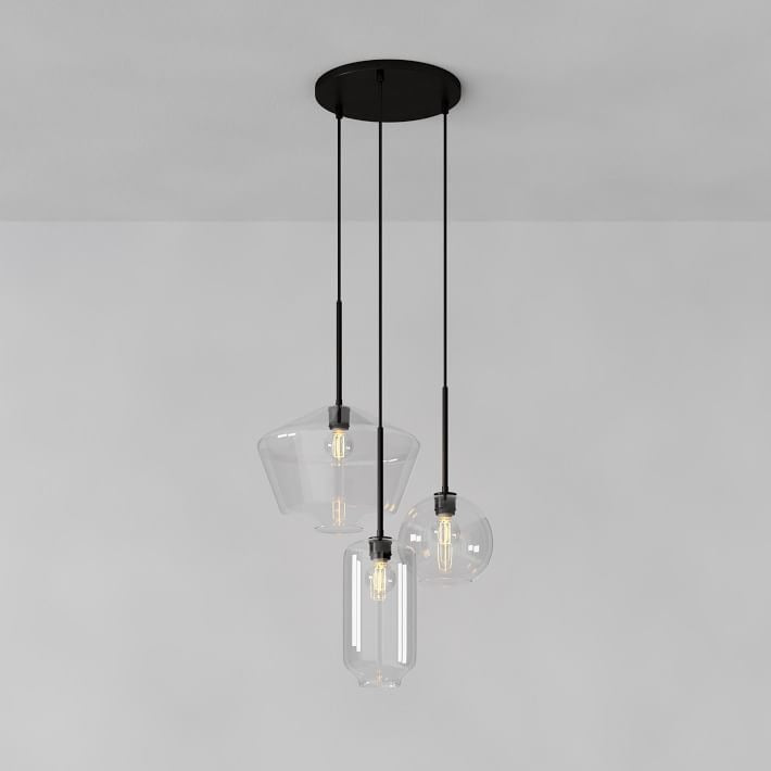 Merin Mixed Sculpture Glass and Metal Triple Chandelier
