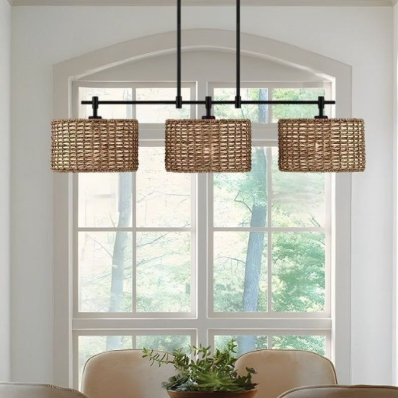 3 Light Handwoven Drum Farmhouse Pendant Light