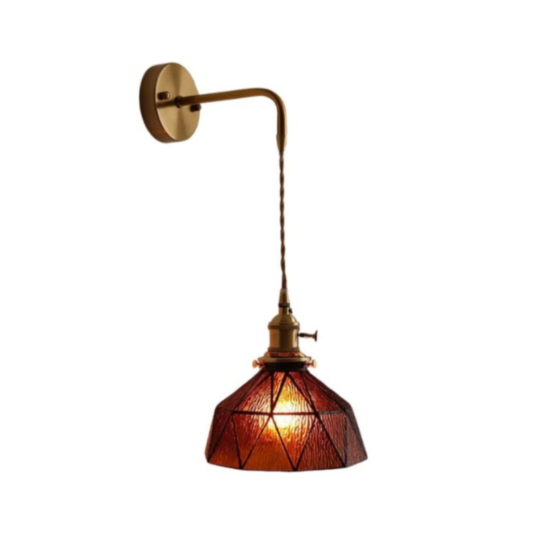 Wandleuchte aus Messing und Glas mit Geometrischem Muster