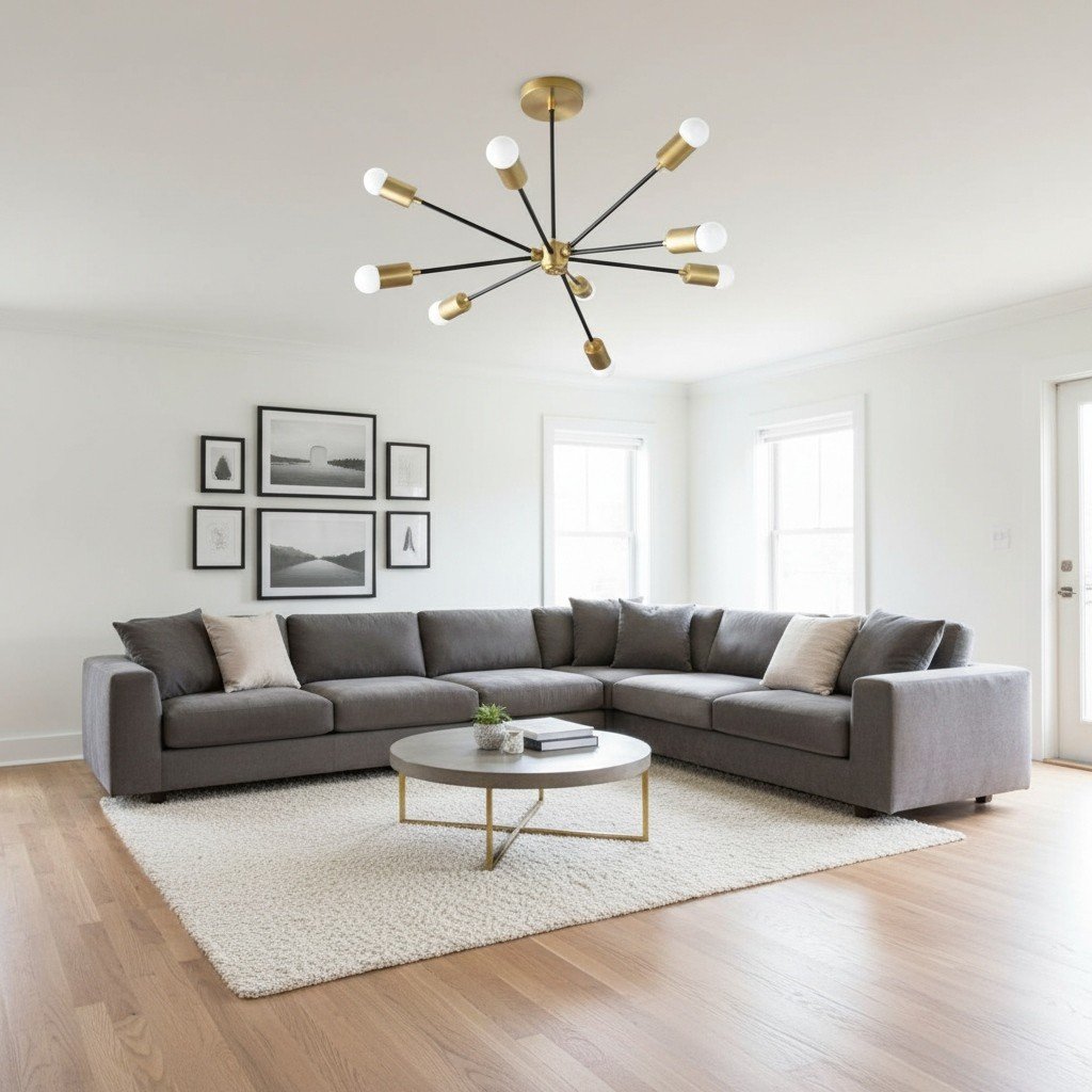 Mobilux Line Mid Century Sputnik Chandelier - Modern Brass Ceiling Light