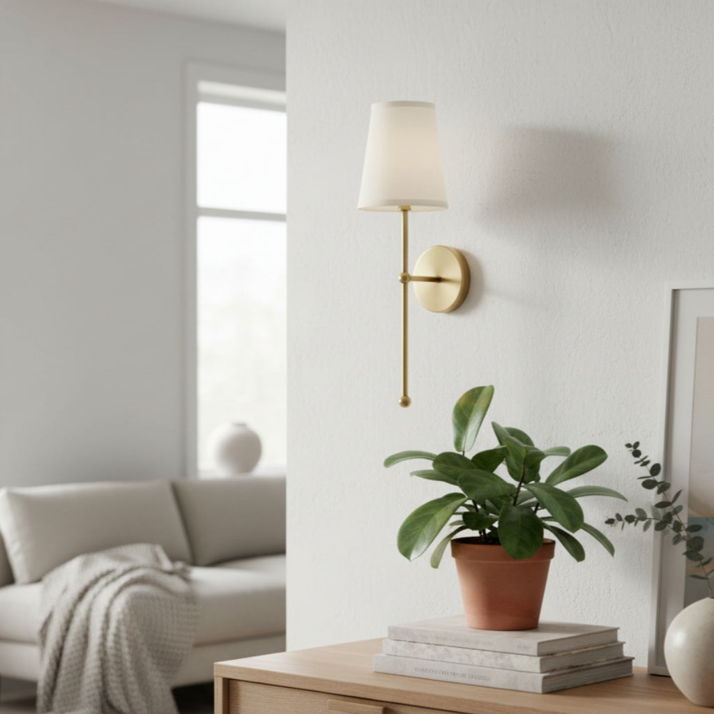 Nordic Brass Fabric Wall Lamp - Rustic Sconce Light for Bedroom Decor