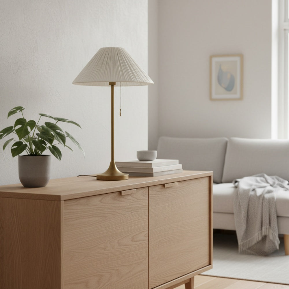 Lindi - aged brass and scalloped linen table lamp