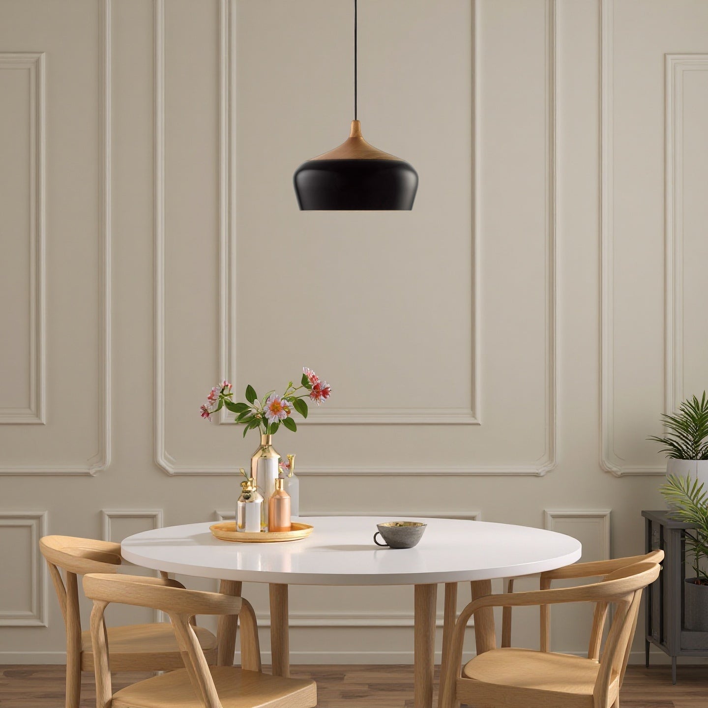 Bowl Shaped Minimalist Black White Pendant Light