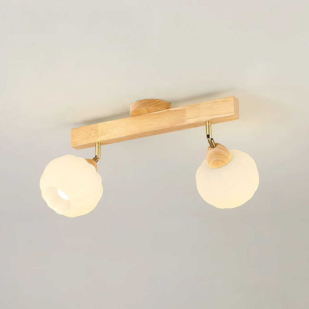 Cream Wood Track Light - Modern Ball Ceiling Light for Living Room