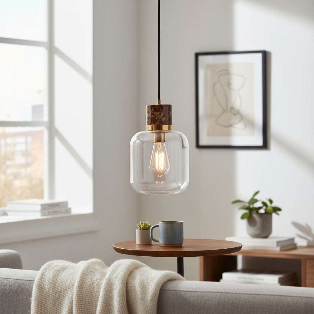 Korlisse Natural Stone and Glass Pendant Light – Stylish Lamp for Lounge or Living Room