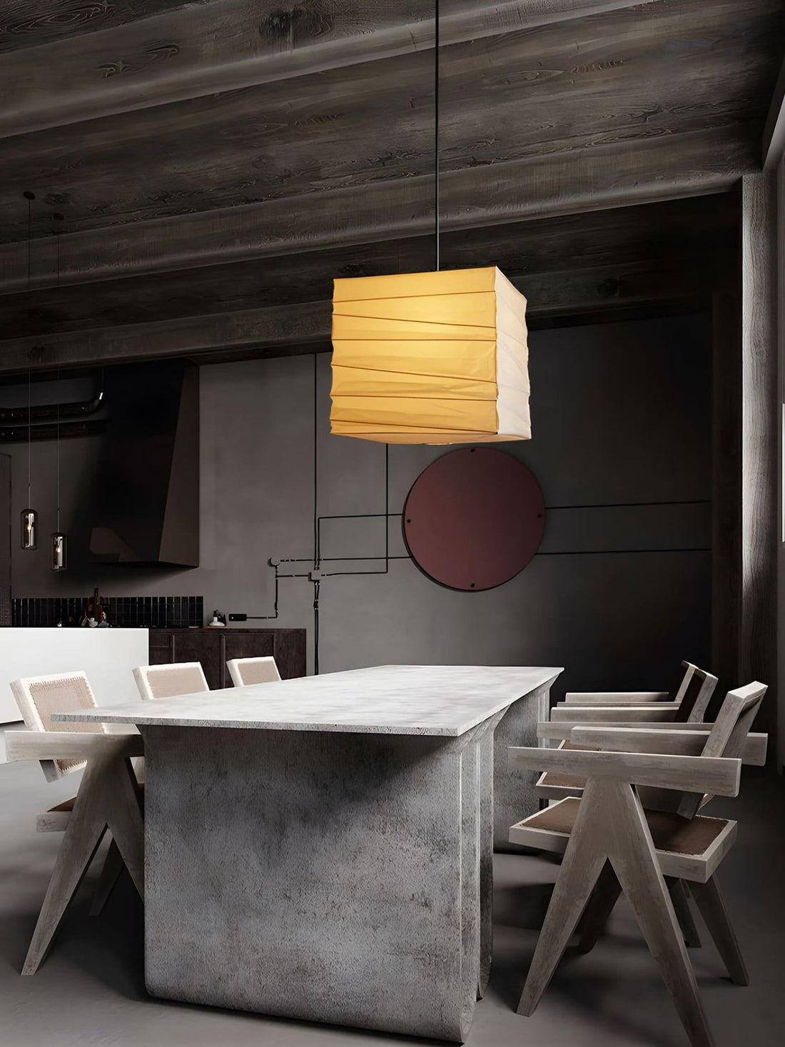 Papierwürfel-Pendelleuchte – Traditionelle minimalistische Lampe für den Eingangsbereich