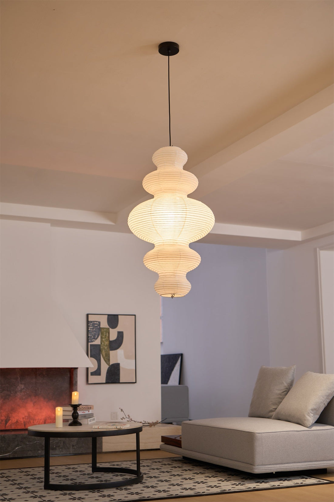 Sculptural Rice Paper Pendant Lamp - Luxurious Lamp for Bedroom
