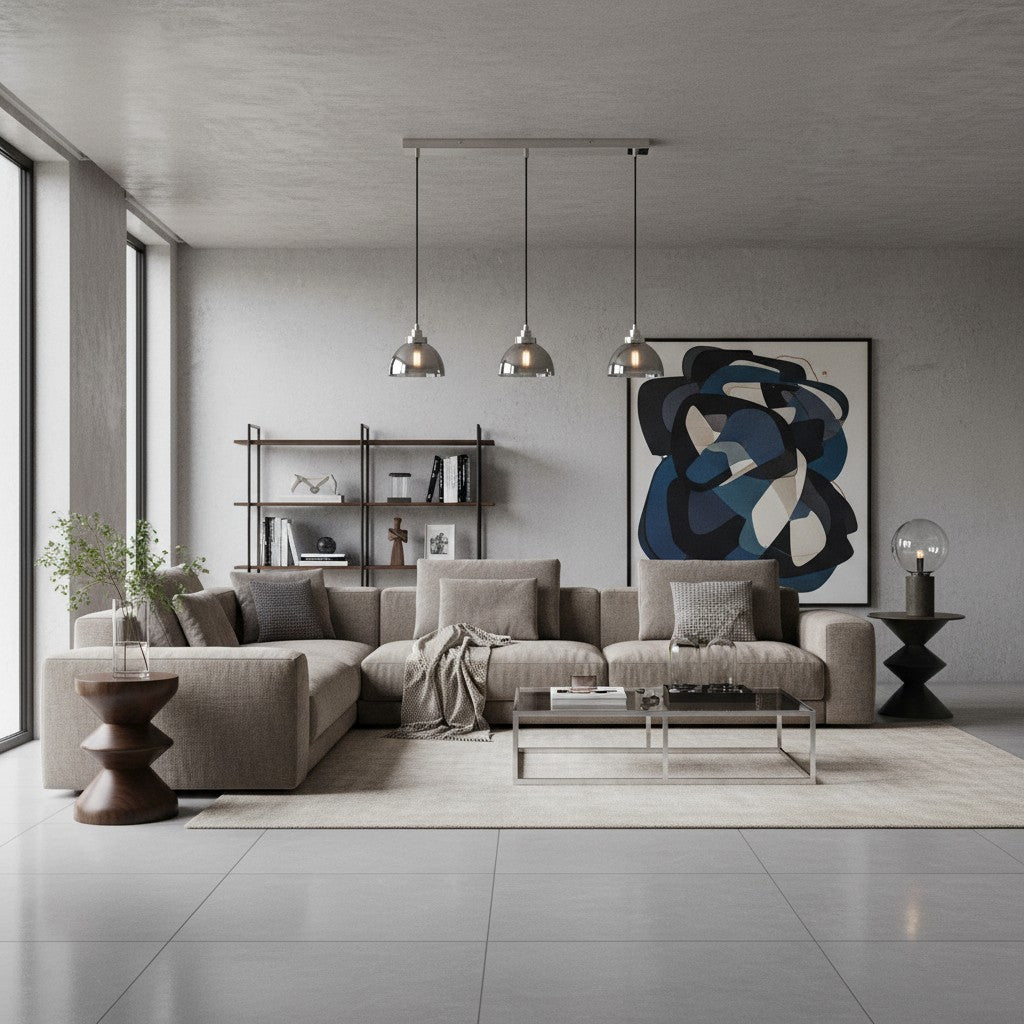 Shimmera 3-Light Linear Pendant – Mirror Glass Shades with Modern Nickel Finish for Dining Rooms