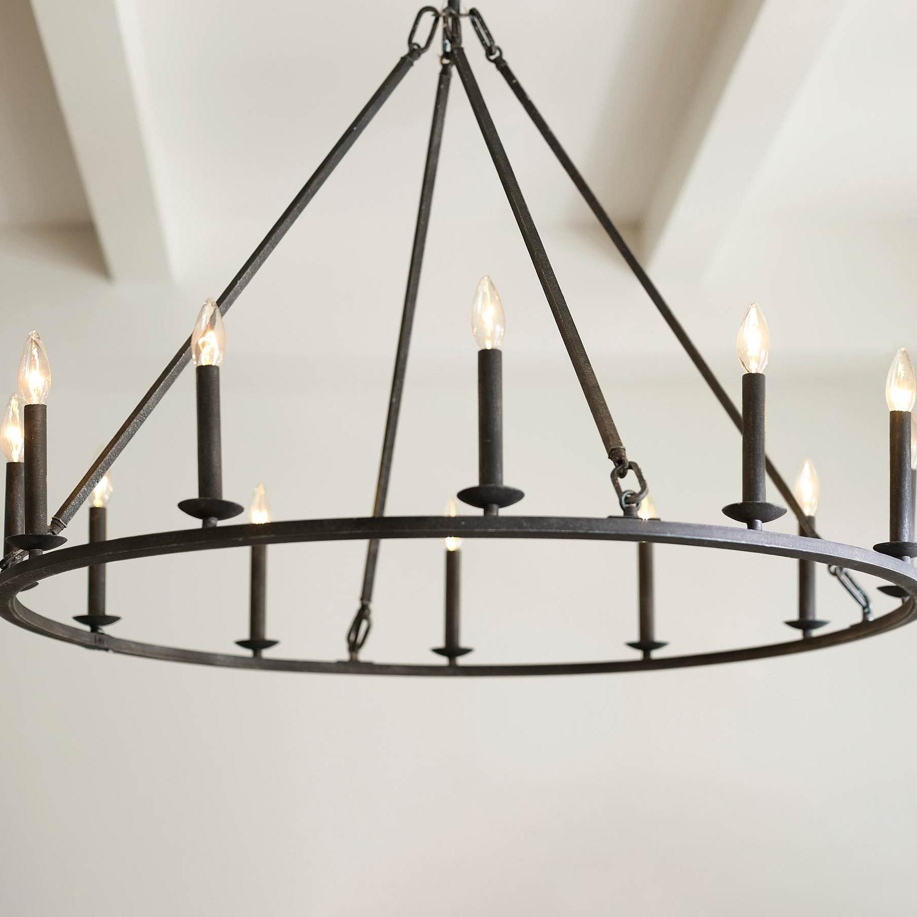 Rowan Rustic Iron Chandelier - Round Wagon Wheel Lamp for Living Room