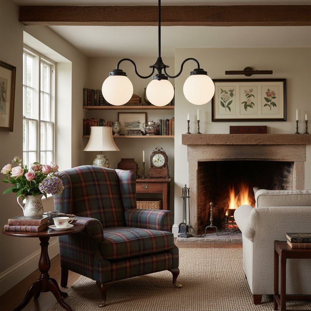 Glorica Glass Vintage Globe Kronleuchter – Messing 3-flammige Hängeleuchte aus Milchglas