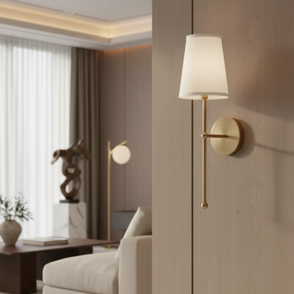 Nordic Brass Fabric Wall Lamp - Rustic Sconce Light for Bedroom Decor