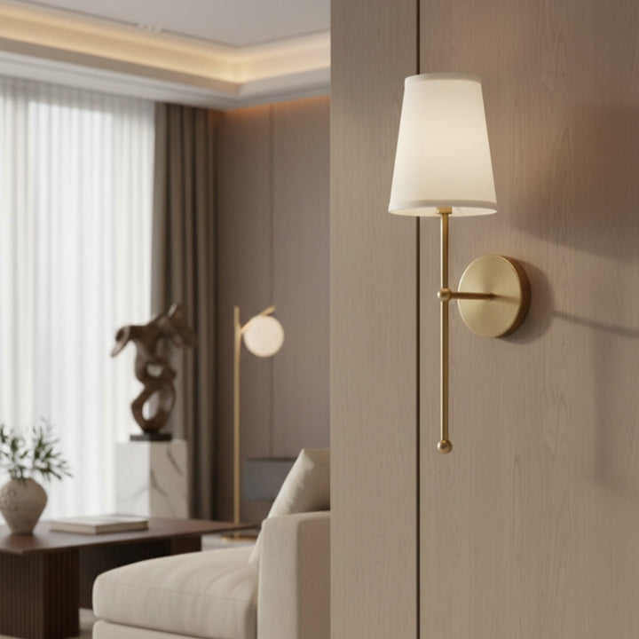 Nordic Brass Fabric Wall Lamp - Rustic Sconce Light for Bedroom Decor